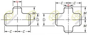 Dimensions of ASME B16.9 standard reducing outlet tees and crosses