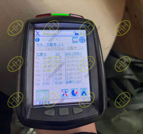 XRF PMI testing method of ASTM A403 WP904L material pipe fittings