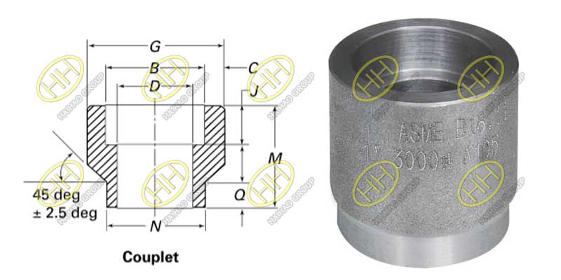 ASME B16.11 socket welding couplet
