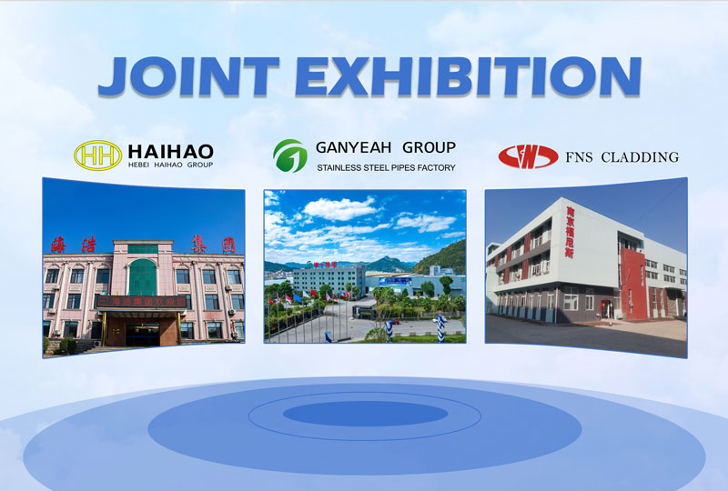 Haihao Group booth W2A02 at Tube China Shanghai presenting flanges pipe fittings and integrated pipeline services with Ganyeah and FNS